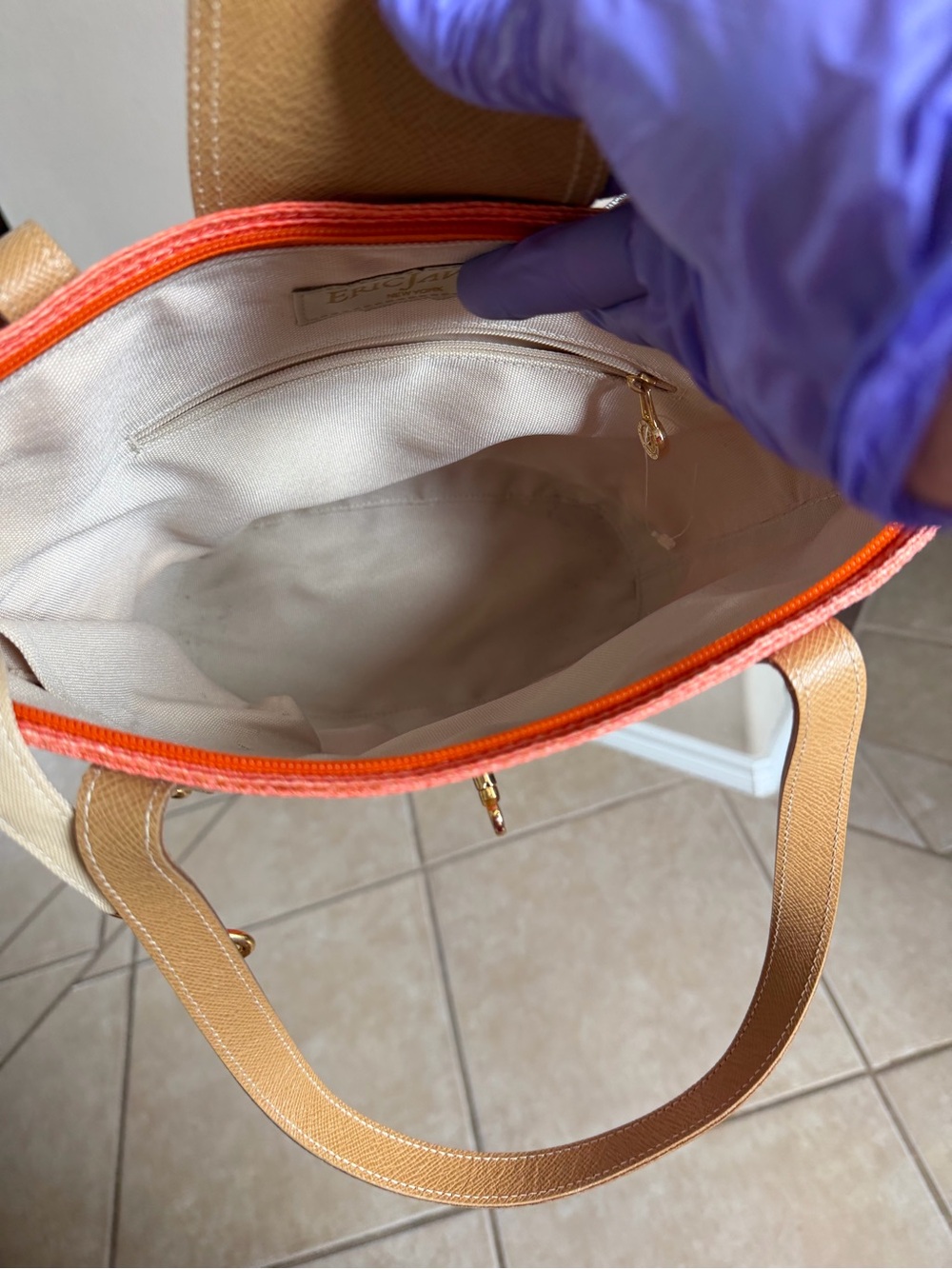Eric Javits Tan Tote with Orange Trim